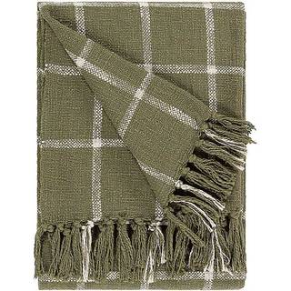 Yard Yard Moss Green Beni Check Fringed 100% Cotton Throw