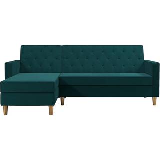 Sovesofa 3-sæder med chaiselong i stofgrøn