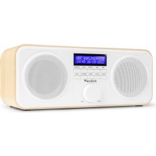 DAB Radio 'God lyd i kompakt design' DAB/DAB+/FM/Vækkeur, Nydelig Træ med hvid f