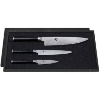KAI Shun Classic 3-teiliges Messer-Set mit Officemesser, Allzweckmesser & Santokumesser - Damaststahl - Griff Pakkaholz - Schwarz,Silber