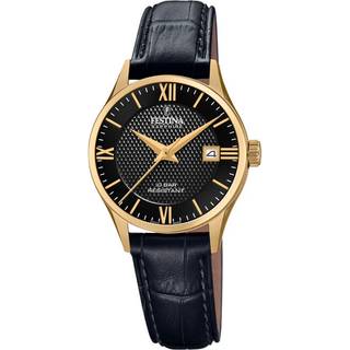 Festina Swiss Made dameur i guldfarvet med sort urskive