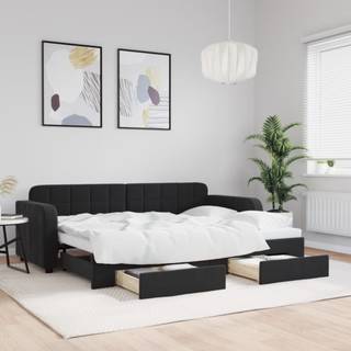 Daybed Velour Sort - med udtræk og skuffe / 80 x 200 cm