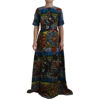 Dolce & Gabbana Multifarver Sicily Silke A-line Long Gown Kjole