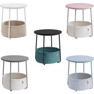 Sidebord, Rundt Bord med Stofkurv, Rummeligt, til Stue, Soveværelse, Natbord, Moderne Stil, Hvid og Beige