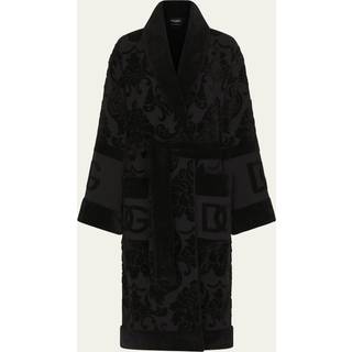 Dolce&Gabbana Casa Bath Linens - Jacquard bathrobe with D&G logo, black in BLACK Terrycloth - 100% cotton