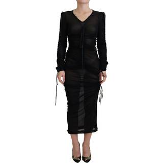 Dolce & Gabbana Sort Viscose Bodycon Sheath Midi Kjole