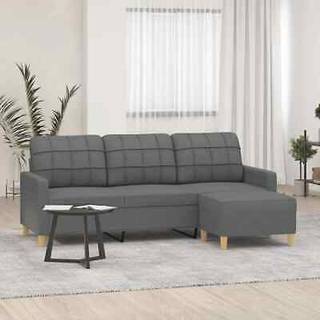 3-Personers Sofa Med Fodskammel Stof - 180 cm / Mørkegrå