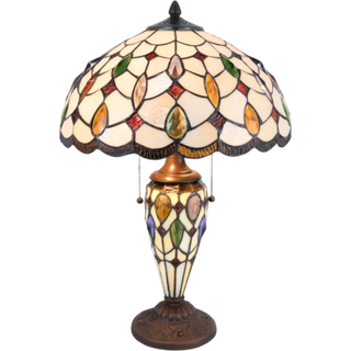 Bordlampe 5182 med farverig tiffanyglasskærm