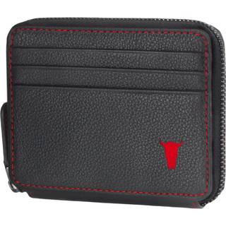 Leather Zipped Coin Purse/Wallet (with Card Holder) - Black with Red Detail