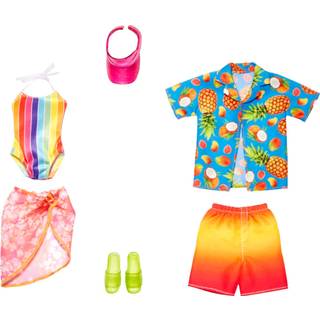Barbie & Ken Fashions 2-pakke t?j & tilbeh?r Set 1 badedragt Sarong & Visir til Barbie Doll & 1 Tropical Shirt Badedragt og sko til Ken Doll