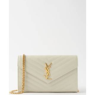 Saint Laurent Cassandre matelassé leather wallet on chain - white - One Size