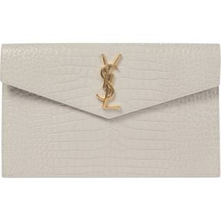 Saint Laurent Uptown croc-effect leather clutch - white - One Size