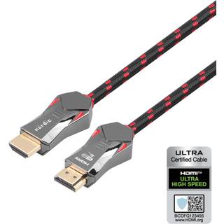 NÖRDIC CERTIFIED CABLES 1m Ultra High Speed HDMI 2.1 8K 60Hz 4K 120Hz 48Gbps Dynamic HDR eARC VRR nylonflätad kabel guldpläterade kontakter