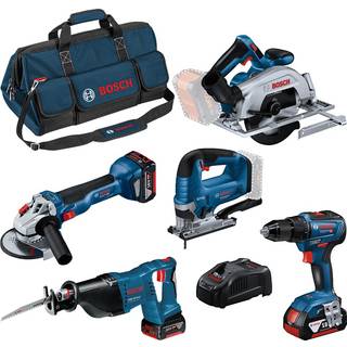 Bosch 18v sæt med 5 værktøjer gsr/gws/gks/gsa/gst 3x4ah batterier toolbag un3481