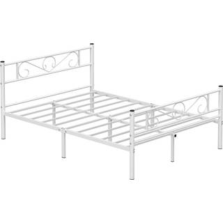 Vasagle RMB063W01 dobbeltseng ramme metal seng ramme passer til 140 x 190 cm madras, gæsteseng, voksne, børn, let samling, små rum, hvide