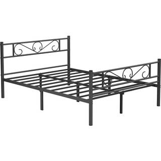 Dobbeltseng Stel Metal Sengeramme, Passer til 140 X 190 Cm Madras, til Voksne Børn Børn, Box Spring Nødvendig, Nem Montering, til Små Rum, Sort