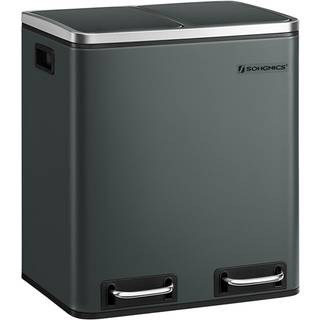 Songmics Kitchen Bin, 2 x 15 l Stål affaldsbakke, blød lukning, lugtforsegling, antracitgrå