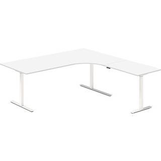 Office hæve-sænkebord 200x200cm i hvid med hvidt stel højrevendt