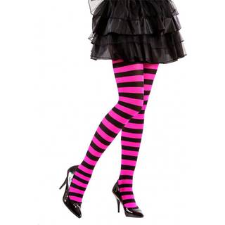 Neon Strumpfhose gestreift pink