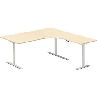 Office hæve-sænkebord 180x180cm i birk med alugråt stel højrevendt