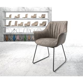 Esszimmerstuhl Keila-Flex mit Armlehnen Mikrofaser Taupe Vintage Kufengestell Schwarz - Taupe, Schwarz