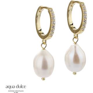 DARLING PEARL BIG, 13 mm. klik creoler i forgyldt sterling sølv med klare zirkonia & 12 mm. ferskva