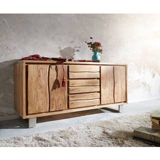 Sideboard Live-Edge 147 cm Akazie Natur 3 Schübe 2 Türen - Natur, Silber