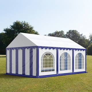 3x6m, Partytelt, PVC-teltdug, blå og hvid, med bundramme - (7236)
