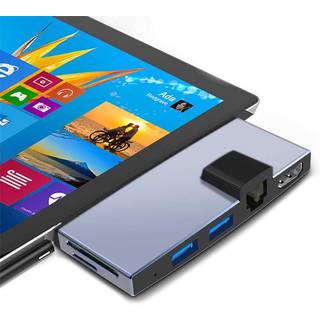 NÖRDIC USB-dockingstation til MicroSoft Surface Pro 1xHDMI4k30Hz 2xUSB-A 5Gbps 1xRJ45 LAN og 1xTF og 1xSD