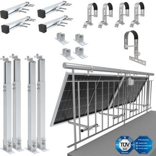 NuaSol Balkon Kraftværk Beslag Rund- Gelænder Fastgørelse 2 Solmodul Fotovoltaisk - Tilt Angle 0° & 25-45°,Op til 80mm