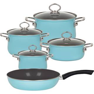 Riess Nouvelle Kristallblau 5-teiliges Kochgeschirr-Set - Emaille - Blau