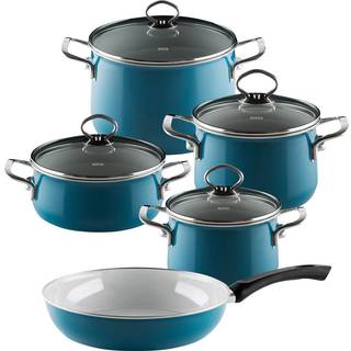 Riess Nouvelle Aquamarin extra stark 5-teiliges Kochgeschirr-Set - Emaille - Blau
