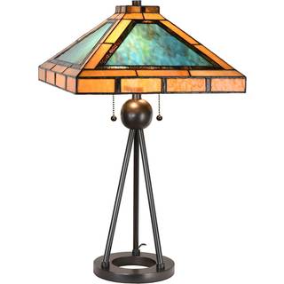 5LL-6164 bordlampe, tiffanydesign, grøn/brun