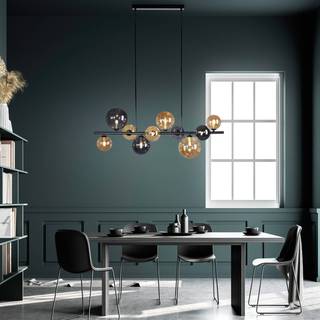 Art Deco Pendellampe sort med røg og guld 10-lys - Wess