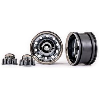 Traxxas - TRX8876X - Wheels, TRX-6® Big Rig 2.2" (black chrome) (rear) (2)/ center caps (black chrome) (2)