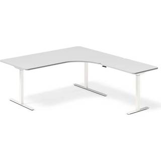 Office hæve-sænkebord 180x200cm i lys grå med hvidt stel højrevendt