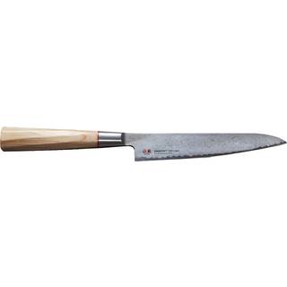 Suncraft Senzo Twisted Octagon Universalmesser 15 cm - Damaststahl - Griff Pakkaholz - Braun,Silber