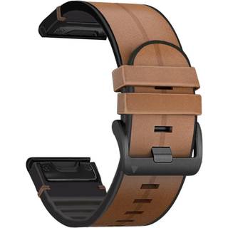 Universel Garmin Rem (26mm QuickFit) Ægte Læder & Silikone Rem - Lysebrun / sort