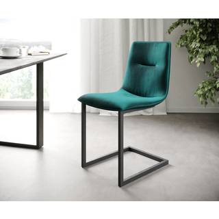 4-er-Set-Esszimmerstuhl Pia-Adesso Petrol Samt Freischwinger - Petrol, Schwarz