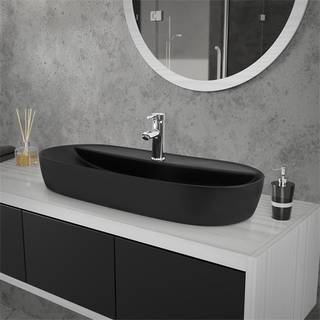 Oval vask uden overløb 80x40x12 cm sort keramik ML-Design