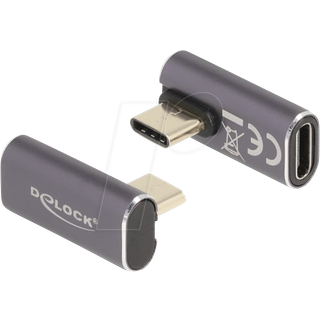 Delock USB-C vinklet adapter han-til-hun, 40 Gbps, 240W PD, 8K @ 60Hz - Grå