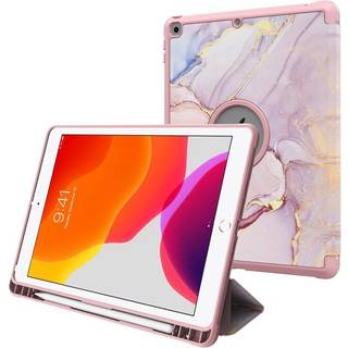 iPad 10.2" (2021 / 2020 / 2019) Imiteret Læder Flip Cover m. Pencil Holder - Lyserød Marmor