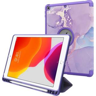 iPad 10.2" (2021 / 2020 / 2019) Imiteret Læder Flip Cover m. Pencil Holder - Lilla Marmor