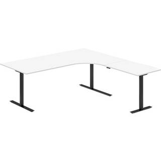 Office hæve-sænkebord 200x200cm i hvid med sort stel højrevendt