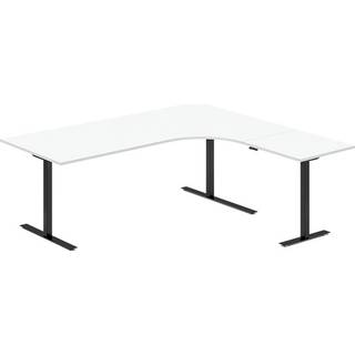 Office hæve-sænkebord 200x180cm i hvid med sort stel højrevendt