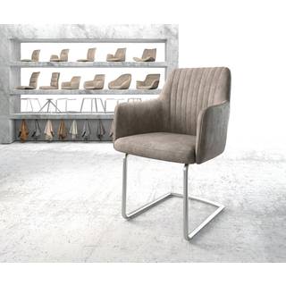 Freischwinger Greg-Flex Mikrofaser Taupe Vintage Freischwinger rund Edelstahl Taschenfederkern - Taupe, Silber