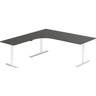Office hæve-sænkebord 200x200cm i antracit med hvidt stel venstrevendt