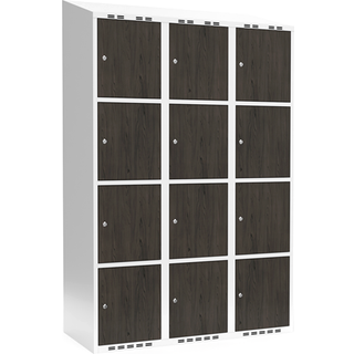 Garderobeskab 3x400 mm Skråt tag 4-delt søjle Laminat dør Nocturne wood Cylinderlås
