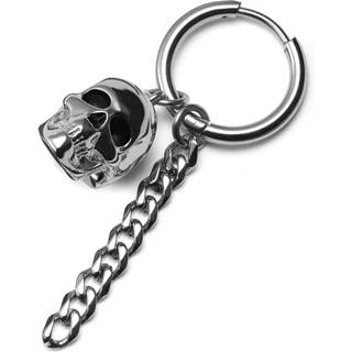 Sølvfarvet Drop Hoop Stålørering m. Kranie & Kæde Vedhæng