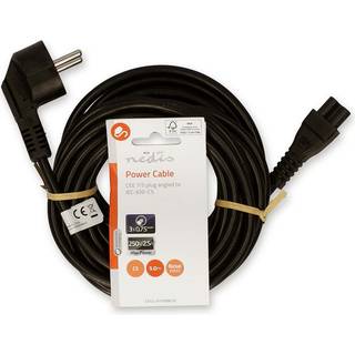 Nedis Strømkabel | Stikprop med sidebens jord – Han | IEC-320-C5 | Vinklet | Lige | Nikkelplateret | 5.00 m | Runde | PVC | Sort | Label